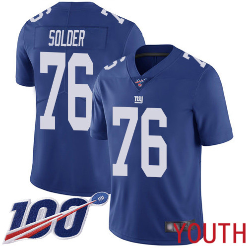 Youth New York Giants #76 Nate Solder Royal Blue Team Color Vapor Untouchable Limited Player 100th Season Football NFL Jersey->youth nfl jersey->Youth Jersey
